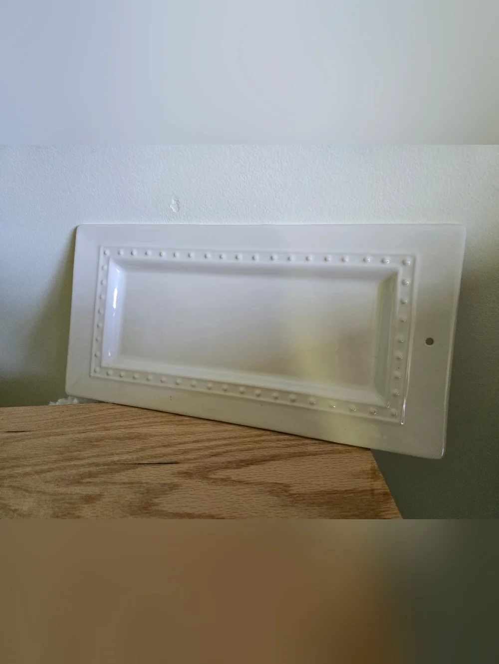 Nora Fleming White Ceramic Rectangular Vanity Tray with Beaded Border (Retired)
